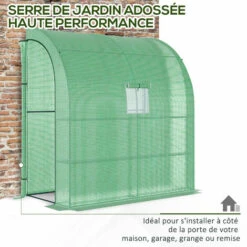 Outsunny Serre De Jardin Adossée Serre Adossée Dim. 2L X 1l X 2,13H M 4 étagères 2 Portes Zippées 1 Fenêtre Acier PE Haute Densité Vert - Vert -France Serre de jardin Soldes 2022 50909091 4