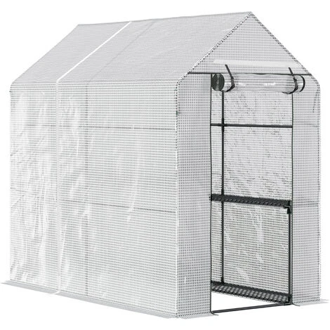 Outsunny Serre De Jardin 2 Tablettes Dim. 1,86L X 1,2l X 1,9H M Porte Déroulante Acier PE Haute Densité 140 G/m² Transparent Blanc - Blanc 3 Outsunny Serre De Jardin 2 Tablettes Dim. 1,86L X 1,2l X 1,9H M Porte Déroulante Acier PE Haute Densité 140 G/m² Transparent Blanc - Blanc