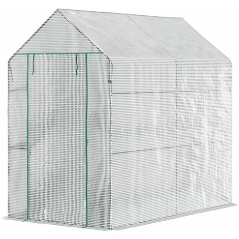 Outsunny Serre De Jardin 2 Tablettes Dim. 1,86L X 1,2l X 1,9H M Porte Déroulante Acier PE Haute Densité 140 G/m² Transparent Blanc - Blanc 4 Outsunny Serre De Jardin 2 Tablettes Dim. 1,86L X 1,2l X 1,9H M Porte Déroulante Acier PE Haute Densité 140 G/m² Transparent Blanc - Blanc – Image 2