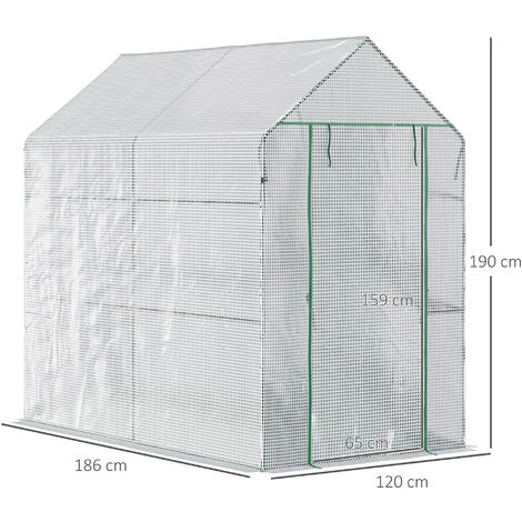Outsunny Serre De Jardin 2 Tablettes Dim. 1,86L X 1,2l X 1,9H M Porte Déroulante Acier PE Haute Densité 140 G/m² Transparent Blanc - Blanc 6 Outsunny Serre De Jardin 2 Tablettes Dim. 1,86L X 1,2l X 1,9H M Porte Déroulante Acier PE Haute Densité 140 G/m² Transparent Blanc - Blanc – Image 4
