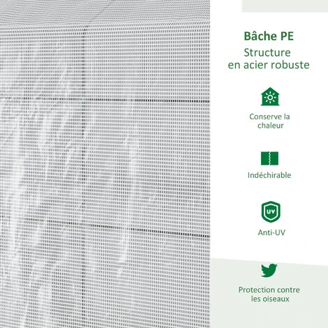 Outsunny Serre De Jardin 2 Tablettes Dim. 1,86L X 1,2l X 1,9H M Porte Déroulante Acier PE Haute Densité 140 G/m² Transparent Blanc - Blanc 7 Outsunny Serre De Jardin 2 Tablettes Dim. 1,86L X 1,2l X 1,9H M Porte Déroulante Acier PE Haute Densité 140 G/m² Transparent Blanc - Blanc – Image 5
