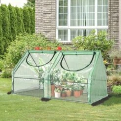 Outsunny Mini Serre De Jardin Serre à Tomates Double Bâche 180L X 90l X 90H Cm Acier PE PVC 2 Fenêtres Avec Zip Enroulables Vert - Vert -France Serre de jardin Soldes 2022 50909098 2