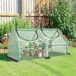 Outsunny Mini Serre De Jardin Serre à Tomates Double Bâche 180L X 90l X 90H Cm Acier PE PVC 2 Fenêtres Avec Zip Enroulables Vert - Vert -France Serre de jardin Soldes 2022 50909098 5