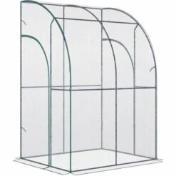Outsunny Serre De Jardin Adossée Serre Adossée Dim. 1,43L X 1,18l X 2,12H M 2 Portes Zippées Enroulables Acier PVC Transparent - Transparent