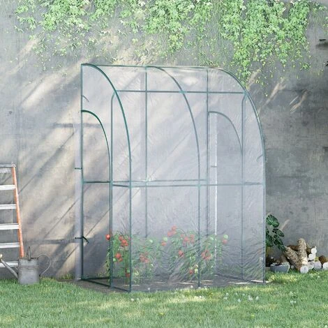 Outsunny Serre De Jardin Adossée Serre Adossée Dim. 1,43L X 1,18l X 2,12H M 2 Portes Zippées Enroulables Acier PVC Transparent - Transparent 4 Outsunny Serre De Jardin Adossée Serre Adossée Dim. 1,43L X 1,18l X 2,12H M 2 Portes Zippées Enroulables Acier PVC Transparent - Transparent – Image 2