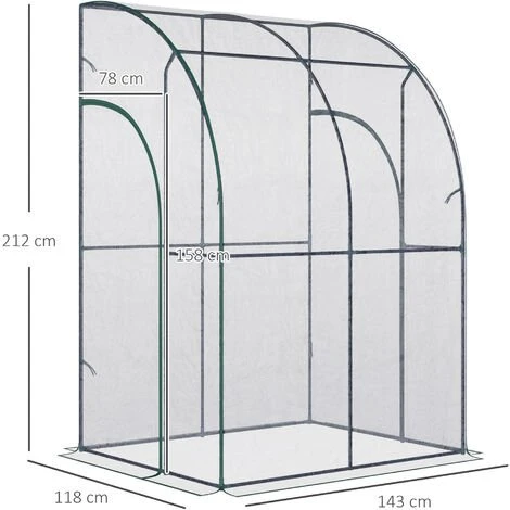 Outsunny Serre De Jardin Adossée Serre Adossée Dim. 1,43L X 1,18l X 2,12H M 2 Portes Zippées Enroulables Acier PVC Transparent - Transparent 5 Outsunny Serre De Jardin Adossée Serre Adossée Dim. 1,43L X 1,18l X 2,12H M 2 Portes Zippées Enroulables Acier PVC Transparent - Transparent – Image 3