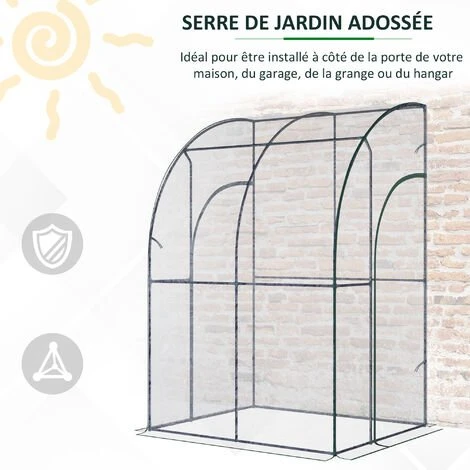 Outsunny Serre De Jardin Adossée Serre Adossée Dim. 1,43L X 1,18l X 2,12H M 2 Portes Zippées Enroulables Acier PVC Transparent - Transparent 6 Outsunny Serre De Jardin Adossée Serre Adossée Dim. 1,43L X 1,18l X 2,12H M 2 Portes Zippées Enroulables Acier PVC Transparent - Transparent – Image 4