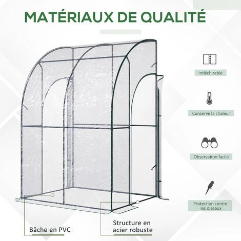 Outsunny Serre De Jardin Adossée Serre Adossée Dim. 1,43L X 1,18l X 2,12H M 2 Portes Zippées Enroulables Acier PVC Transparent - Transparent 7 Outsunny Serre De Jardin Adossée Serre Adossée Dim. 1,43L X 1,18l X 2,12H M 2 Portes Zippées Enroulables Acier PVC Transparent - Transparent – Image 5