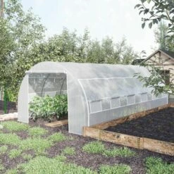 Outsunny Serre De Jardin Tunnel 18 M² Dim. 5,97L X 3,02l X 2H M - 12 Fenêtres, Porte Zippée Enroulable - Châssis Tubulaire Acier Galvanisé, Bâche PE Haute Densité Blanc - Blanc -France Serre de jardin Soldes 2022 50909121 2