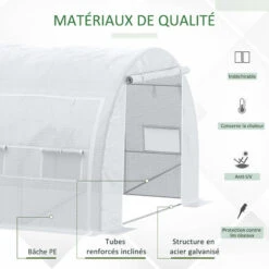 Outsunny Serre De Jardin Tunnel 18 M² Dim. 5,97L X 3,02l X 2H M - 12 Fenêtres, Porte Zippée Enroulable - Châssis Tubulaire Acier Galvanisé, Bâche PE Haute Densité Blanc - Blanc -France Serre de jardin Soldes 2022 50909121 4