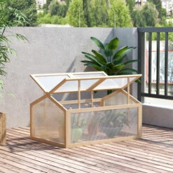 Outsunny Mini Serre De Jardin Serre à Tomates Dim. 102L X 71l X 53H Cm Double Toit Ouvrable 2 Niveaux Panneaux Polycarbonate Bois Sapin Pré-huilé - Beige -France Serre de jardin Soldes 2022 50909131 2