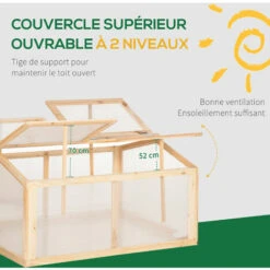 Outsunny Mini Serre De Jardin Serre à Tomates Dim. 102L X 71l X 53H Cm Double Toit Ouvrable 2 Niveaux Panneaux Polycarbonate Bois Sapin Pré-huilé - Beige -France Serre de jardin Soldes 2022 50909131 4