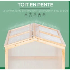 Outsunny Mini Serre De Jardin Serre à Tomates Dim. 102L X 71l X 53H Cm Double Toit Ouvrable 2 Niveaux Panneaux Polycarbonate Bois Sapin Pré-huilé - Beige -France Serre de jardin Soldes 2022 50909131 5