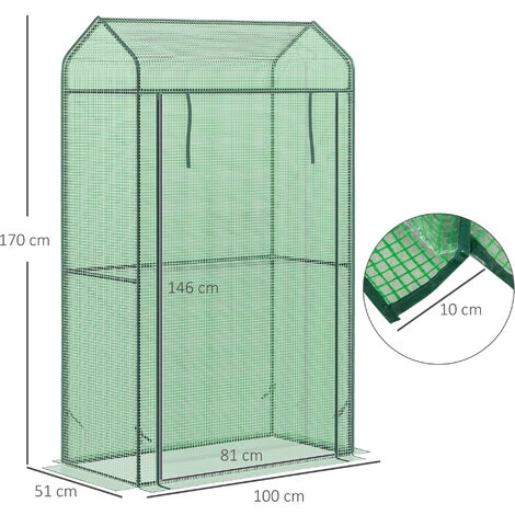 Outsunny Serre De Jardin Serre à Tomates Anti-UV Dim. 100L X 51l X 170H Cm Porte Zipée Déroulante Métal Thermolaqué PE Vert - Vert 5 Outsunny Serre De Jardin Serre à Tomates Anti-UV Dim. 100L X 51l X 170H Cm Porte Zipée Déroulante Métal Thermolaqué PE Vert - Vert – Image 3