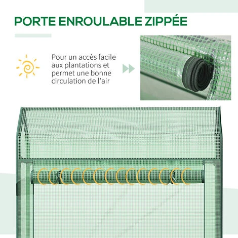 Outsunny Serre De Jardin Serre à Tomates Anti-UV Dim. 100L X 51l X 170H Cm Porte Zipée Déroulante Métal Thermolaqué PE Vert - Vert 7 Outsunny Serre De Jardin Serre à Tomates Anti-UV Dim. 100L X 51l X 170H Cm Porte Zipée Déroulante Métal Thermolaqué PE Vert - Vert – Image 5
