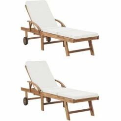 YOUTHUP Chaises Longues De Jardin Réglable Bain De Soleil Avec Coussins 2 Pcs Bois De Teck Solide Blanc - Blanc