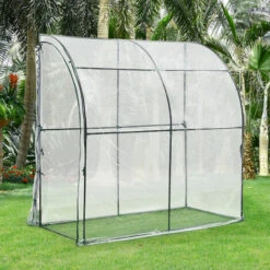 Serre De Jardin Adossée Juta En Acier Et PVC à Porte Zippée 100 X 200 X 215 Cm [en.casa]