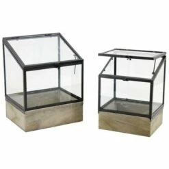 Serre En Métal Bois Et Verre H 27 Cm. Noir. Marque : Aubry Gaspard. Réf. : GSR107 - Noir