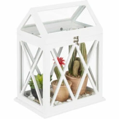 Relaxdays Mini Serre Intérieur Pour Le Rebord De Fenêtre, En Verre Et MDF, Herbes, Fleurs, HLP: 40x30x22,5 Cm, Blanc
