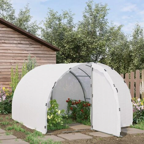 Outsunny Serre De Jardin Tunnel Surface Sol 8,38 M² Châssis Tubulaire Renforcé 24 Mm Double Porte Avec Poignées Blanc - Blanc 4 Outsunny Serre De Jardin Tunnel Surface Sol 8,38 M² Châssis Tubulaire Renforcé 24 Mm Double Porte Avec Poignées Blanc - Blanc – Image 2