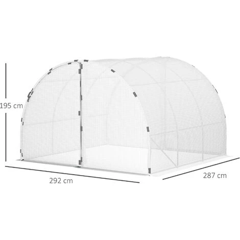 Outsunny Serre De Jardin Tunnel Surface Sol 8,38 M² Châssis Tubulaire Renforcé 24 Mm Double Porte Avec Poignées Blanc - Blanc 5 Outsunny Serre De Jardin Tunnel Surface Sol 8,38 M² Châssis Tubulaire Renforcé 24 Mm Double Porte Avec Poignées Blanc - Blanc – Image 3
