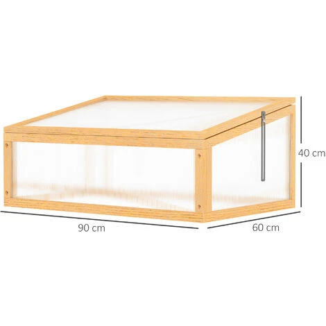 Outsunny Mini Serre De Jardin Serre à Tomates Dim. 90L X 60l X 40H Cm Toit Ouvrable Panneaux De Polycarbonate Bois Sapin Pré-huilé - Beige 5 Outsunny Mini Serre De Jardin Serre à Tomates Dim. 90L X 60l X 40H Cm Toit Ouvrable Panneaux De Polycarbonate Bois Sapin Pré-huilé - Beige – Image 3