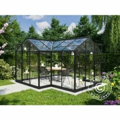 DANCOVER Kiosque De Jardin En Verre 11,5m², 3,73x3,73x2,32m Avec Socle, Noir - Noir