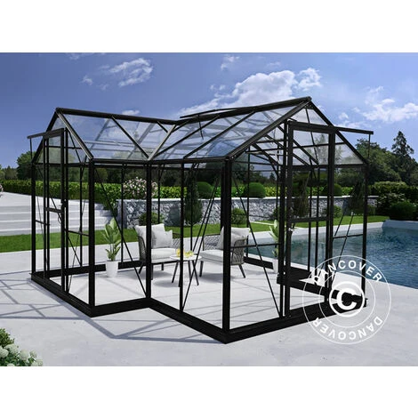 DANCOVER Kiosque De Jardin En Verre 11,5m², 3,73x3,73x2,32m Avec Socle, Noir - Noir 6 DANCOVER Kiosque De Jardin En Verre 11,5m², 3,73x3,73x2,32m Avec Socle, Noir - Noir – Image 4