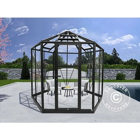DANCOVER Kiosque De Jardin En Verre Hexagonale 7,2m², 3,04x2,63x2,73m Avec Socle, Noir - Noir 3 DANCOVER Kiosque De Jardin En Verre Hexagonale 7,2m², 3,04x2,63x2,73m Avec Socle, Noir - Noir