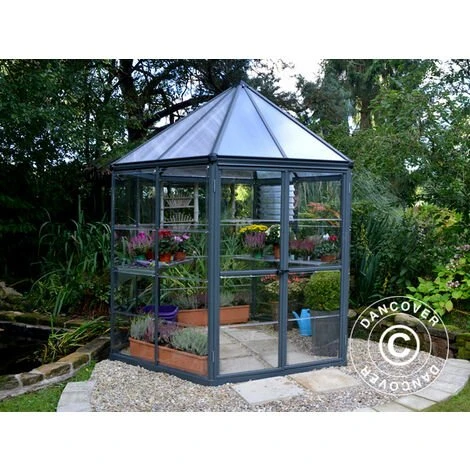 DANCOVER Kiosque De Jardin En Polycarbonate OASIS, Hexagonal 3,91m², 2,13x2,47x2,67m, Anthracite - Anthracite 3 DANCOVER Kiosque De Jardin En Polycarbonate OASIS, Hexagonal 3,91m², 2,13x2,47x2,67m, Anthracite - Anthracite