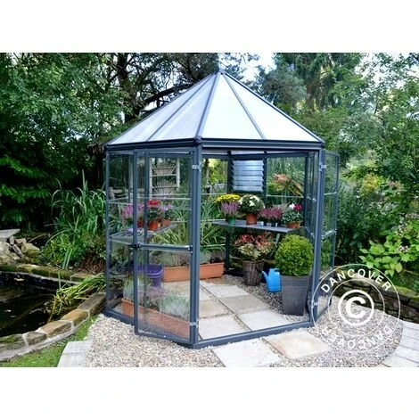 DANCOVER Kiosque De Jardin En Polycarbonate OASIS, Hexagonal 3,91m², 2,13x2,47x2,67m, Anthracite - Anthracite 4 DANCOVER Kiosque De Jardin En Polycarbonate OASIS, Hexagonal 3,91m², 2,13x2,47x2,67m, Anthracite - Anthracite – Image 2