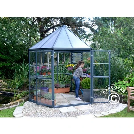 DANCOVER Kiosque De Jardin En Polycarbonate OASIS, Hexagonal 3,91m², 2,13x2,47x2,67m, Anthracite - Anthracite 5 DANCOVER Kiosque De Jardin En Polycarbonate OASIS, Hexagonal 3,91m², 2,13x2,47x2,67m, Anthracite - Anthracite – Image 3