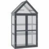 Outsunny Mini Serre De Jardin En Polycarbonate Cadre En Bois 3 Niveaux Dim. 70,5L X 42l X 132H Cm Double Porte Aérations Réglables Gris - Gris -France Serre de jardin Soldes 2022 53591957 1