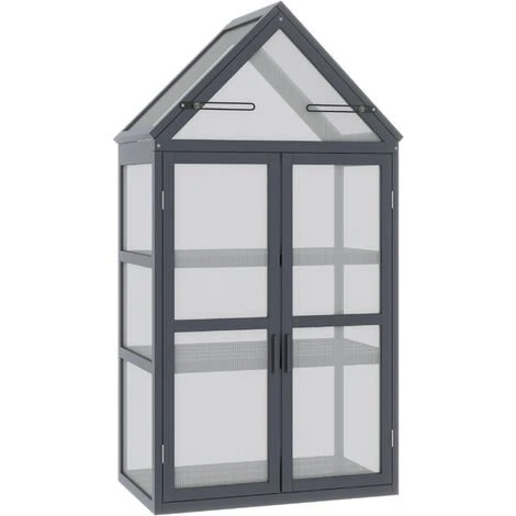 Outsunny Mini Serre De Jardin En Polycarbonate Cadre En Bois 3 Niveaux Dim. 70,5L X 42l X 132H Cm Double Porte Aérations Réglables Gris - Gris 3 Outsunny Mini Serre De Jardin En Polycarbonate Cadre En Bois 3 Niveaux Dim. 70,5L X 42l X 132H Cm Double Porte Aérations Réglables Gris - Gris