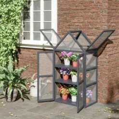 Outsunny Mini Serre De Jardin En Polycarbonate Cadre En Bois 3 Niveaux Dim. 70,5L X 42l X 132H Cm Double Porte Aérations Réglables Gris - Gris 10 Outsunny Mini Serre De Jardin En Polycarbonate Cadre En Bois 3 Niveaux Dim. 70,5L X 42l X 132H Cm Double Porte Aérations Réglables Gris - Gris -France Serre de jardin Soldes 2022 53591957 4