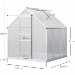 Outsunny Serre De Jardin Aluminium Polycarbonate 3,61 M² Dim. 1,9L X 1,9l X 2H M Lucarne Réglable Fondation Porte Coulissante - Transparent -France Serre de jardin Soldes 2022 53591958 3