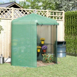 Outsunny Serre De Jardin Hexagonale Avec 6 étagères - Dim. 2,25L X 1,94l X 2,15H M Porte Enroulable Zippée Acier Thermolaqué PE Haute Densité Vert - Vert -France Serre de jardin Soldes 2022 53591963 4