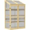 Outsunny Mini Serre De Jardin En Polycarbonate Cadre En Bois 3 étagères Dim. 80L X 50l X 130H Cm Double Porte Toit Ouvrant Bois De Sapin Autoclave - Beige -France Serre de jardin Soldes 2022 53591964 1