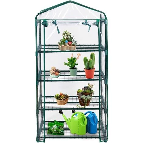 COSTWAY Serre De Jardin Balcon Avec 4 Étagères Réglables Porte Roulante Cadre En Fer Bâche Amovible PE 69 X 49 X 160 Cm Vert 3 COSTWAY Serre De Jardin Balcon Avec 4 Étagères Réglables Porte Roulante Cadre En Fer Bâche Amovible PE 69 X 49 X 160 Cm Vert