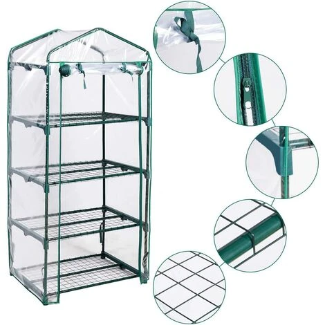 COSTWAY Serre De Jardin Balcon Avec 4 Étagères Réglables Porte Roulante Cadre En Fer Bâche Amovible PE 69 X 49 X 160 Cm Vert 4 COSTWAY Serre De Jardin Balcon Avec 4 Étagères Réglables Porte Roulante Cadre En Fer Bâche Amovible PE 69 X 49 X 160 Cm Vert – Image 2