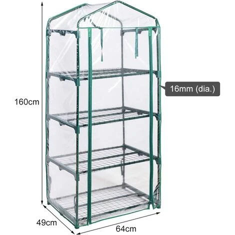 COSTWAY Serre De Jardin Balcon Avec 4 Étagères Réglables Porte Roulante Cadre En Fer Bâche Amovible PE 69 X 49 X 160 Cm Vert 6 COSTWAY Serre De Jardin Balcon Avec 4 Étagères Réglables Porte Roulante Cadre En Fer Bâche Amovible PE 69 X 49 X 160 Cm Vert – Image 4