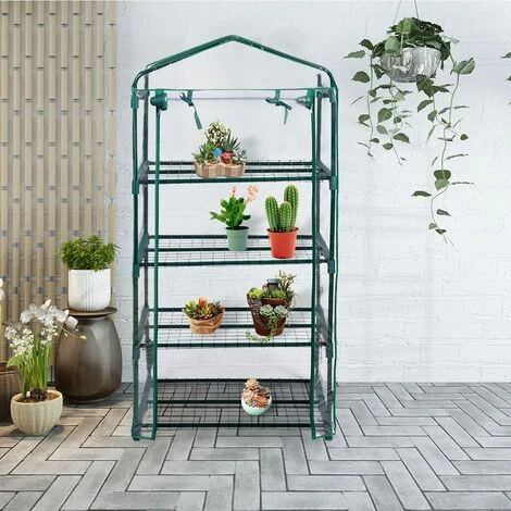 COSTWAY Serre De Jardin Balcon Avec 4 Étagères Réglables Porte Roulante Cadre En Fer Bâche Amovible PE 69 X 49 X 160 Cm Vert 7 COSTWAY Serre De Jardin Balcon Avec 4 Étagères Réglables Porte Roulante Cadre En Fer Bâche Amovible PE 69 X 49 X 160 Cm Vert – Image 5