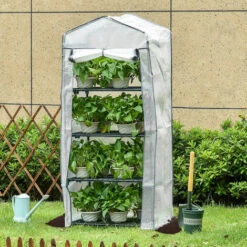 PETITES ECREVISSES Mini Serre De Jardin En PVC Avec 4 Étagères 69x49x160cm Pour Semis Fleurs Culture De Plantes - Blanc -France Serre de jardin Soldes 2022 55495832 5