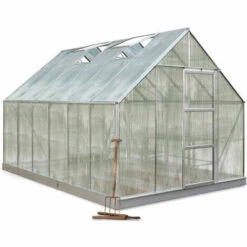 ATOUT LOISIR Serre De Jardin En Verre Polycarbonate 9.9m², Couleur Noir, Base Sans Base - Noir