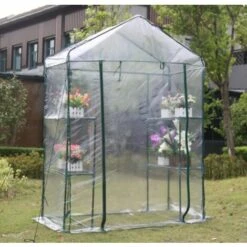 VENTE-UNIQUE.COM Mini Serre De Jardin Serre à Tomates Souple De 1 M² - Structure En Acier - L143 X L73 X H195 Cm - WILSONEA - Vert