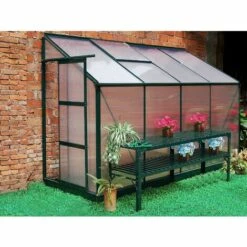VENTE-UNIQUE.COM Serre De Jardin Adossée En Polycarbonate De 2,9m² Avec Embase - Vert - ZENAIS - Vert Sapin
