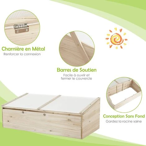 COSTWAY Serre De Jardin Bois 100 X 50 Cm Double Compartiment Avec Bordures Froides Et Couvercle En PVC Transparent Dessus Incliné 4 COSTWAY Serre De Jardin Bois 100 X 50 Cm Double Compartiment Avec Bordures Froides Et Couvercle En PVC Transparent Dessus Incliné – Image 2