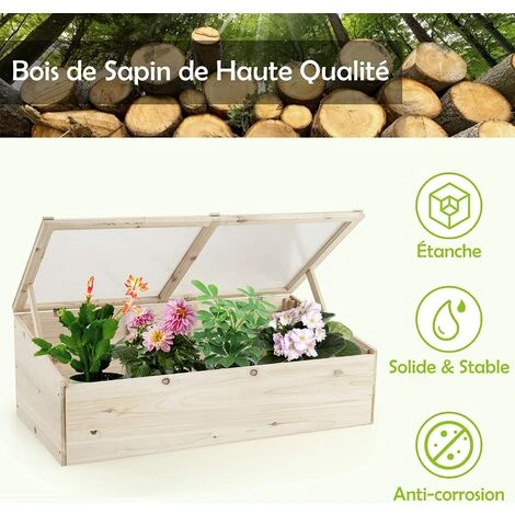 COSTWAY Serre De Jardin Bois 100 X 50 Cm Double Compartiment Avec Bordures Froides Et Couvercle En PVC Transparent Dessus Incliné 5 COSTWAY Serre De Jardin Bois 100 X 50 Cm Double Compartiment Avec Bordures Froides Et Couvercle En PVC Transparent Dessus Incliné – Image 3