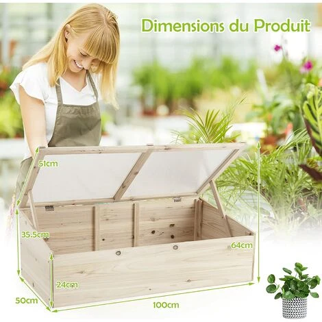 COSTWAY Serre De Jardin Bois 100 X 50 Cm Double Compartiment Avec Bordures Froides Et Couvercle En PVC Transparent Dessus Incliné 7 COSTWAY Serre De Jardin Bois 100 X 50 Cm Double Compartiment Avec Bordures Froides Et Couvercle En PVC Transparent Dessus Incliné – Image 5