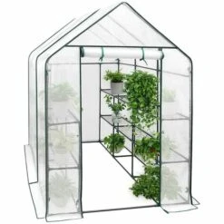 WOLTU Serre De Jardin PE. Serre Pour Légumes Avec Porte. Blanc. 143x215x195cm